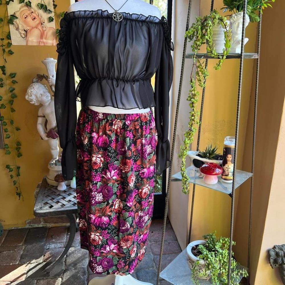 vintage magenta floral midi skirt